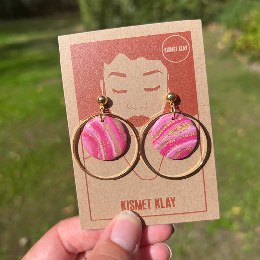 Jessie Pink Metallic Gold Hoop Ball Stud Earring