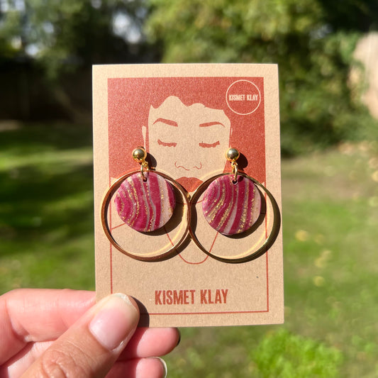 Jessie Burgundy Metallic Gold Hoop Ball Stud Earring