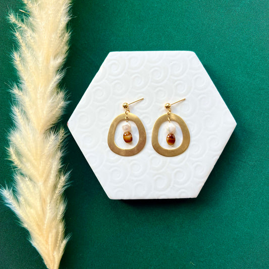 Cleo Pearl with Brass Gold Hoop Earring