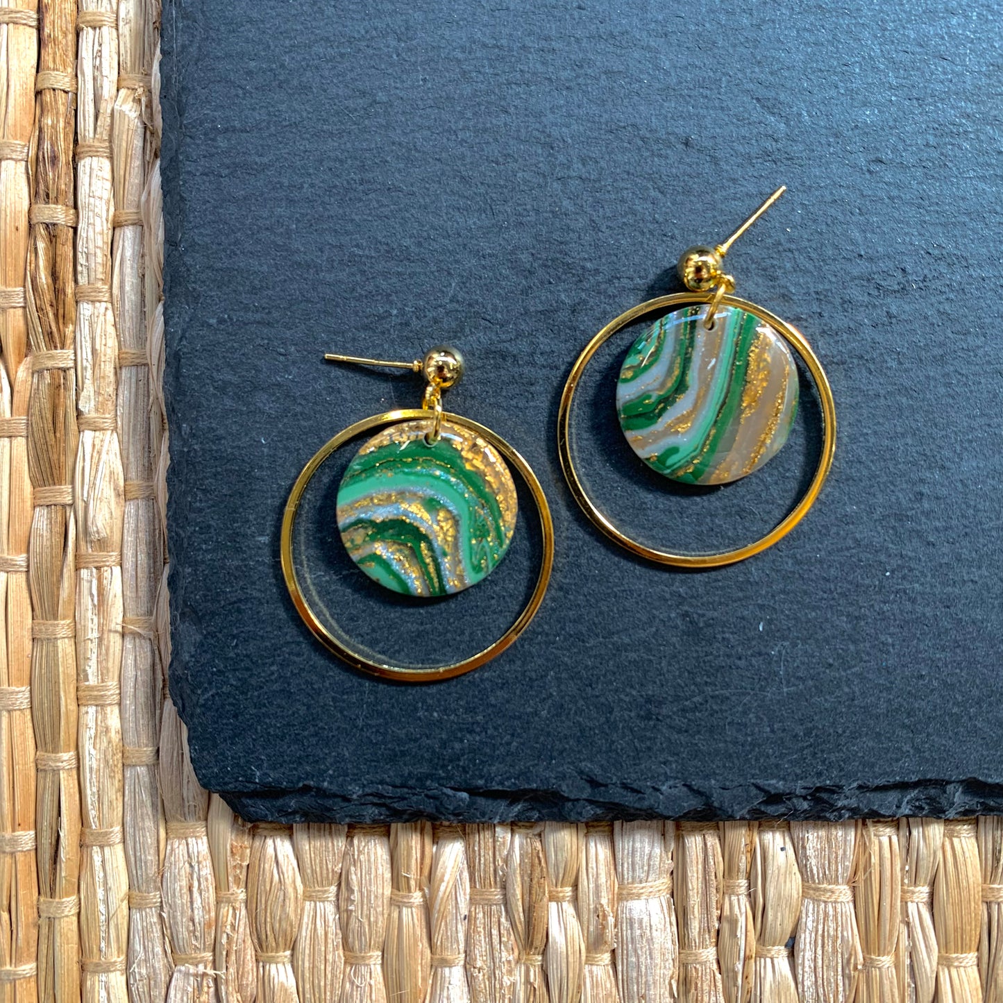 Jessie Gold & Green Stone Gold Hoop Ball Stud Earring