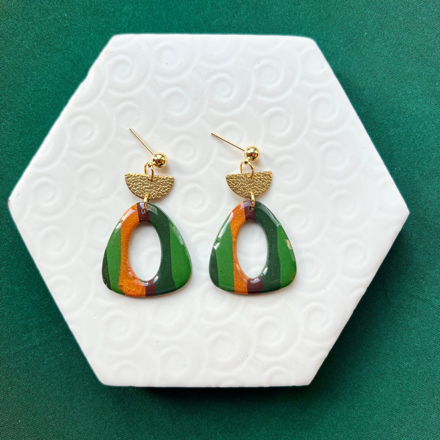 Carla Green Stripe Triangle Earring