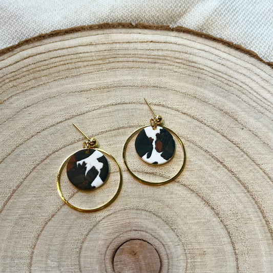 Jessie Cow Print Gold Hoop Ball Stud Earring