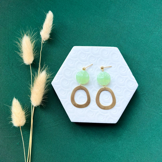 Cleo Mint Bead with Brass Gold Hoop Earring