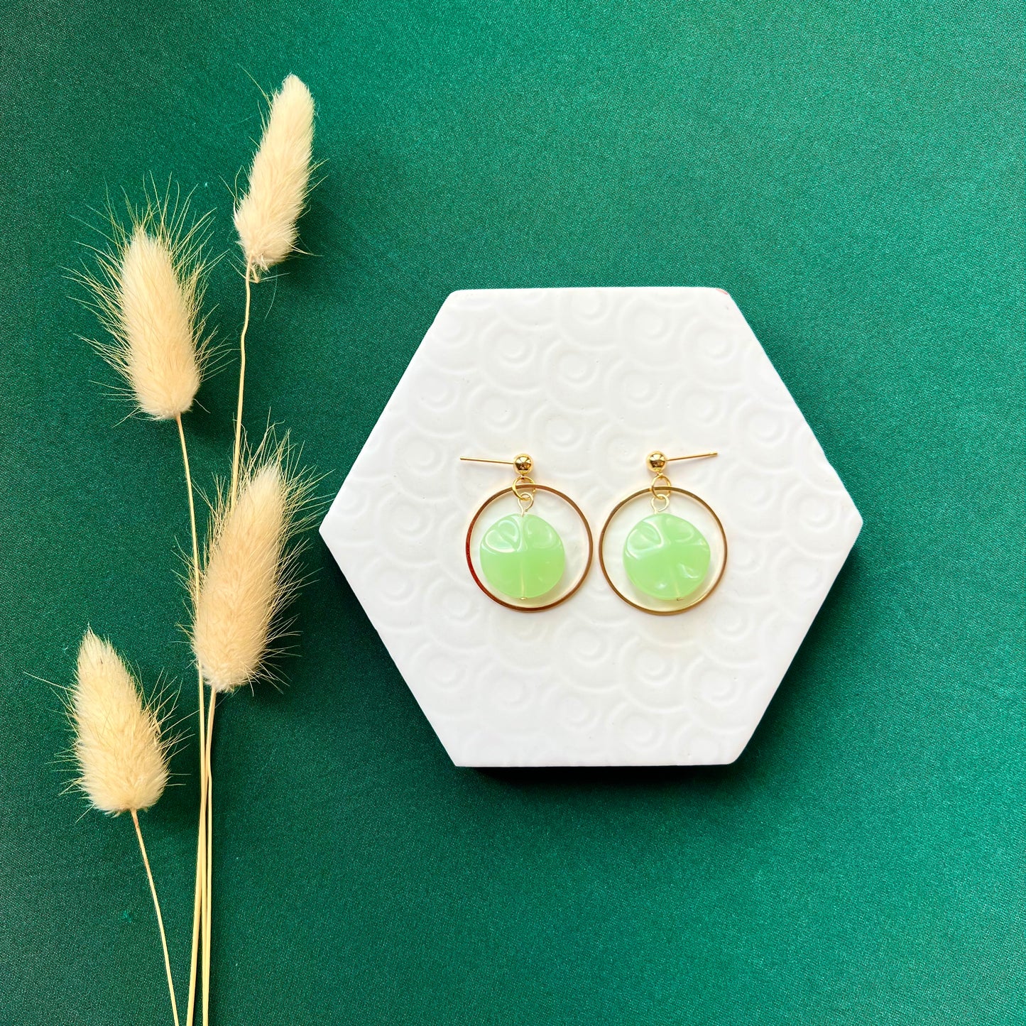 Jessie Mint Bead Gold Hoop Ball Stud Earring