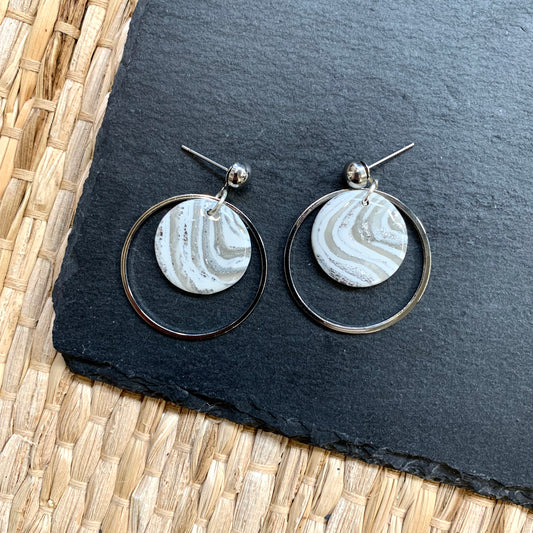 Jessie Silver & White Stone Gold Hoop Ball Stud Earring