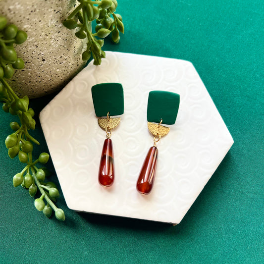 Nova Green Square and Bead Earring