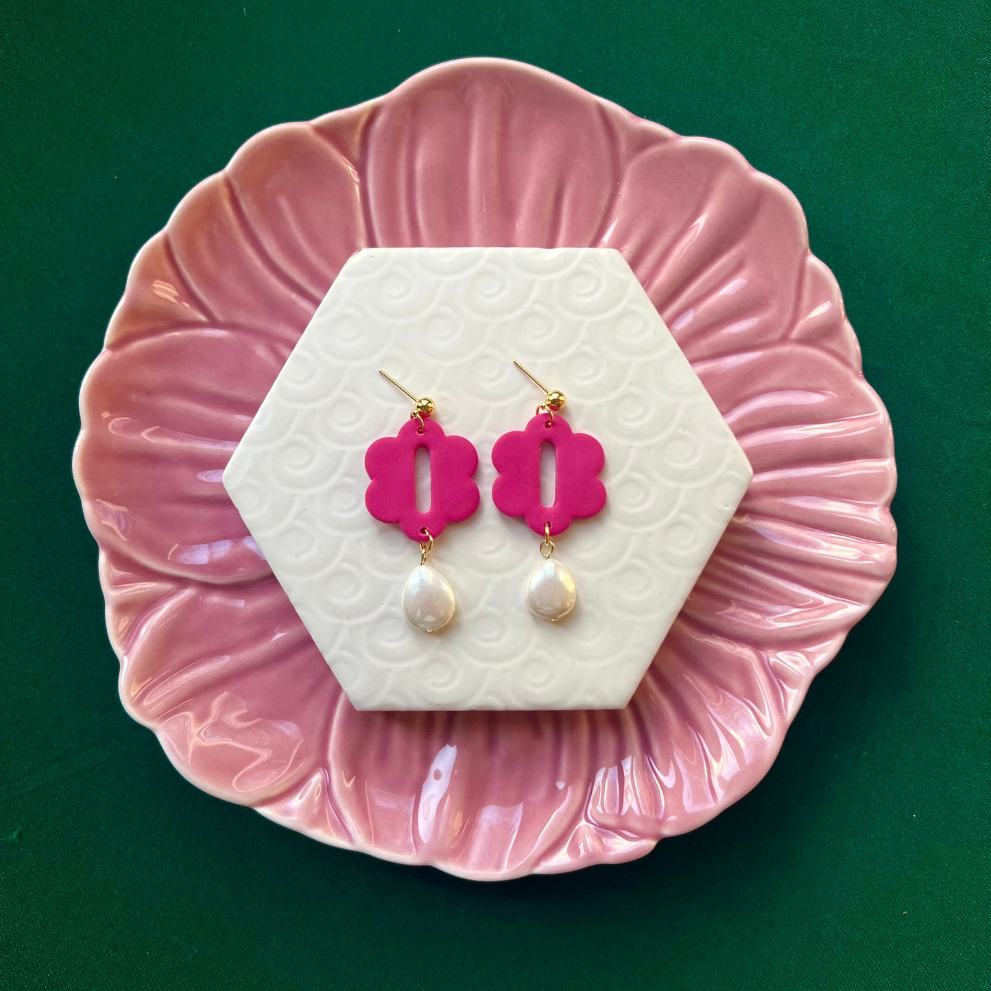 Alice Pearl and Pink Flower Earring