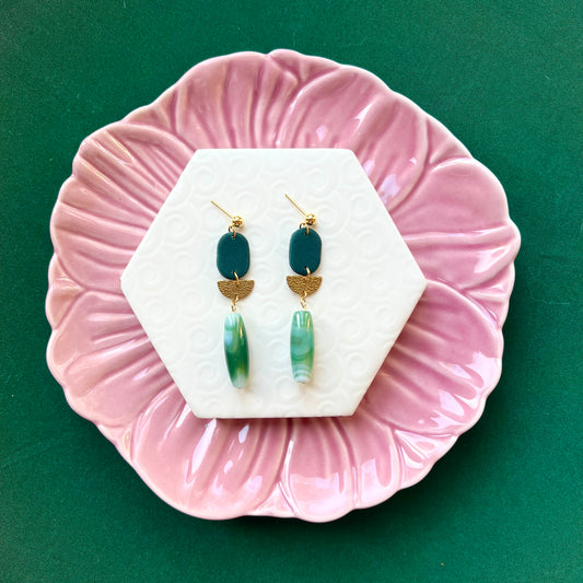 Nova Green Oval Clay and Bead Earring