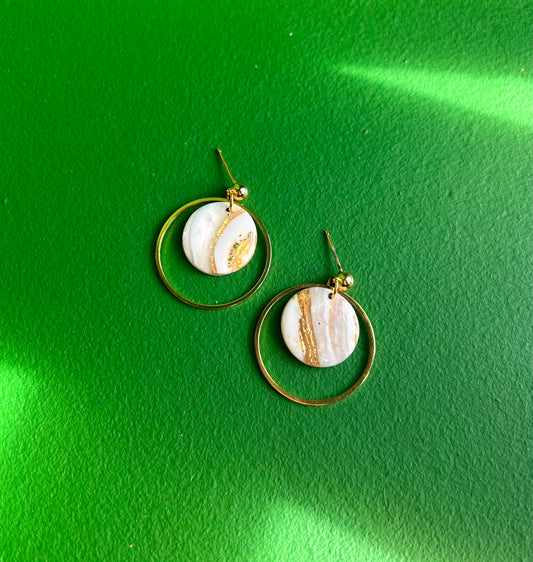 Jessie Gold & White Stone Gold Hoop Ball Stud Earring
