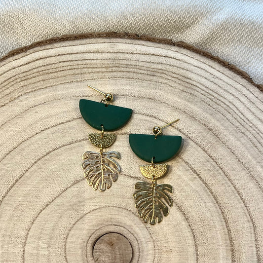 Gracie Green Brass Leaf Ball Stud Earring