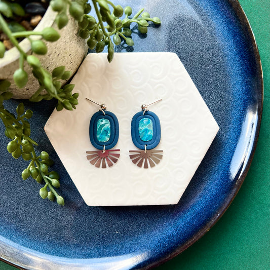 Aurora Blue and Silver Oval Earring
