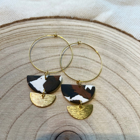 Lottie Cow Print Textured Charm Hoop Earring