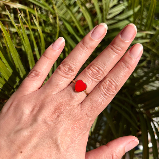 Heart Red and Gold Adjustable Ring