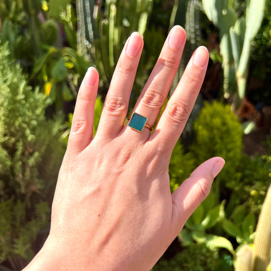 Square Dark Teal and Gold Adjustable Ring