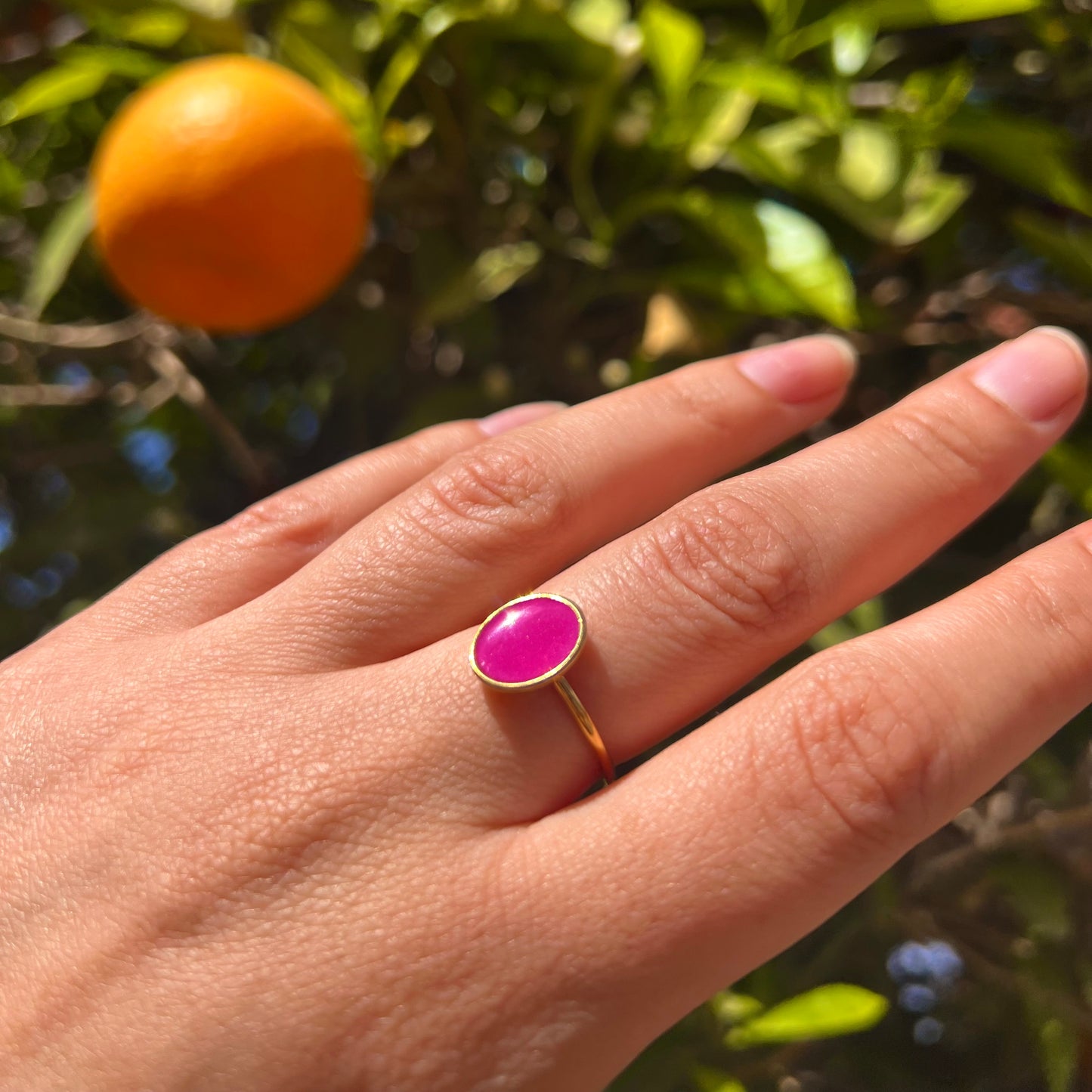 Oval Pink and Gold Adjustable Ring