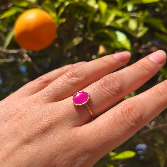 Oval Pink and Gold Adjustable Ring
