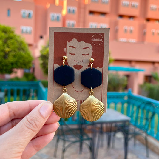 Carla Black Gold Shell Ball Stud Earring