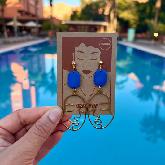 Sasha Blue Large Gold Face Ball Stud Earring