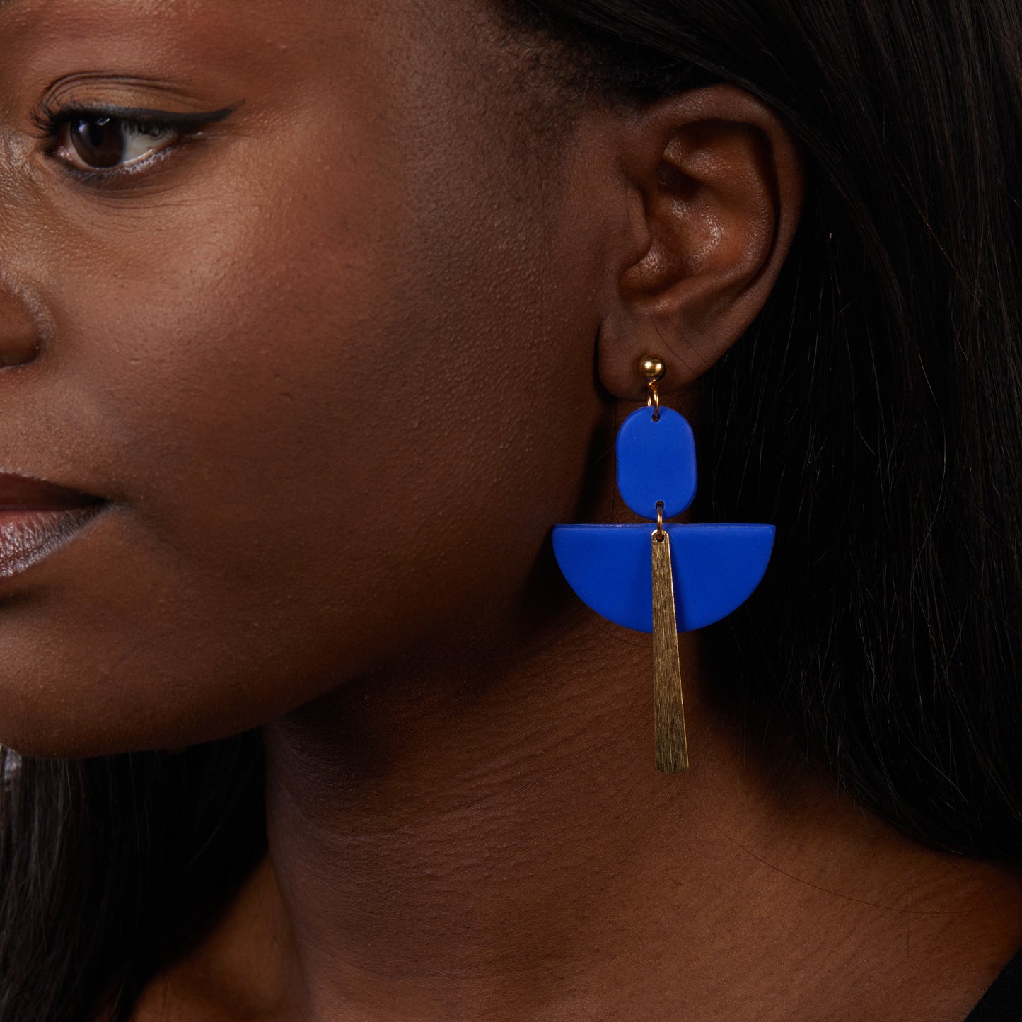 Flame Blue Art Deco Ball Stud Earring