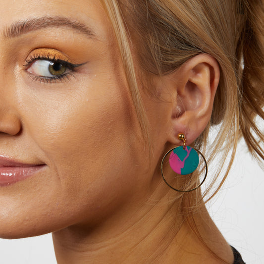 Jessie Teal and Pink Gold Hoop Ball Stud Earring