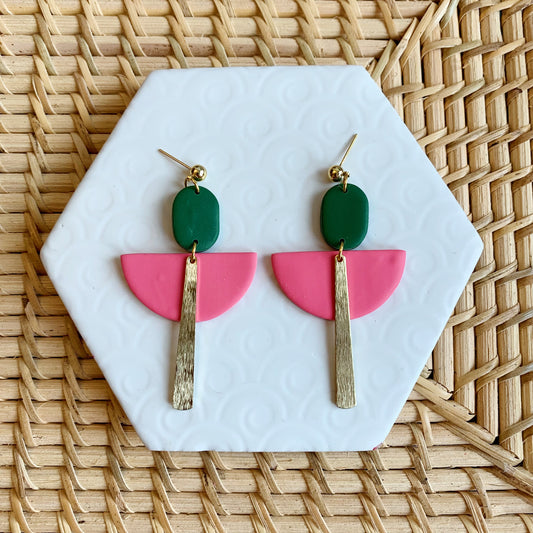 Flame Green and Pink Art Deco Ball Stud Earring
