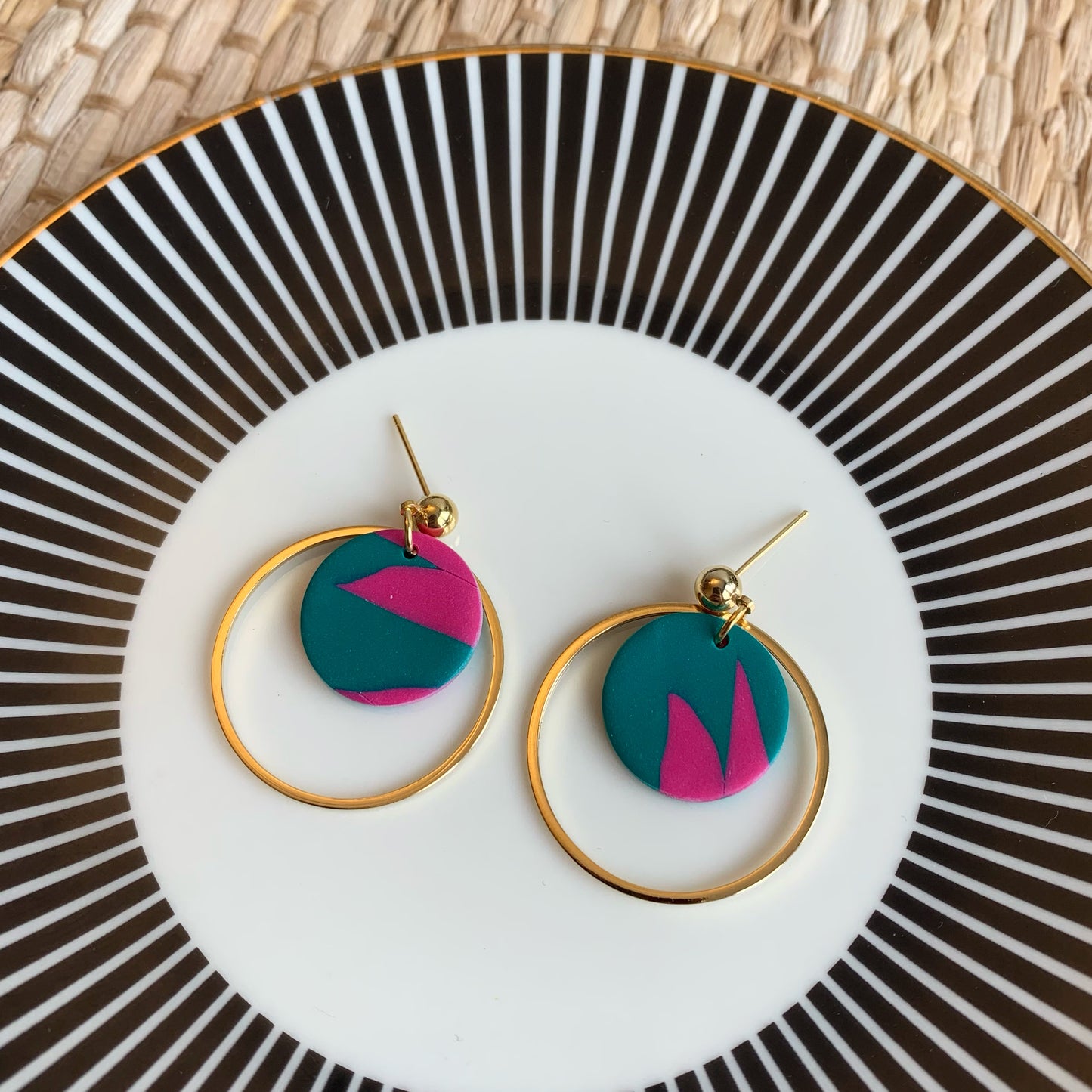 Jessie Teal and Pink Gold Hoop Ball Stud Earring