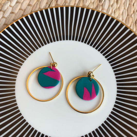 Jessie Teal and Pink Gold Hoop Ball Stud Earring