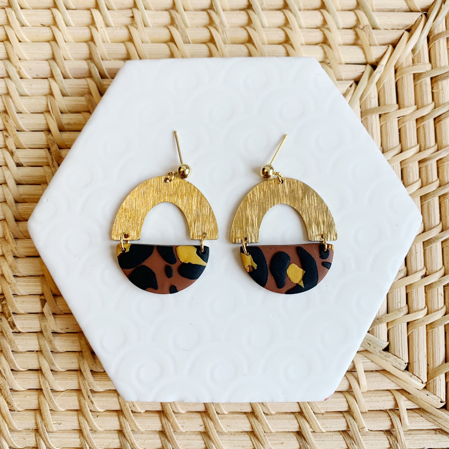 Jasmine Leopard Textured Arch Ball Stud Earring