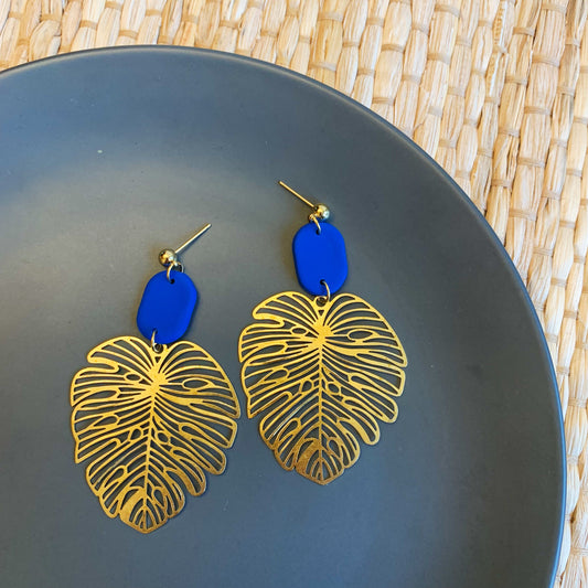 Georgia Blue Large Leaf Ball Stud Earring