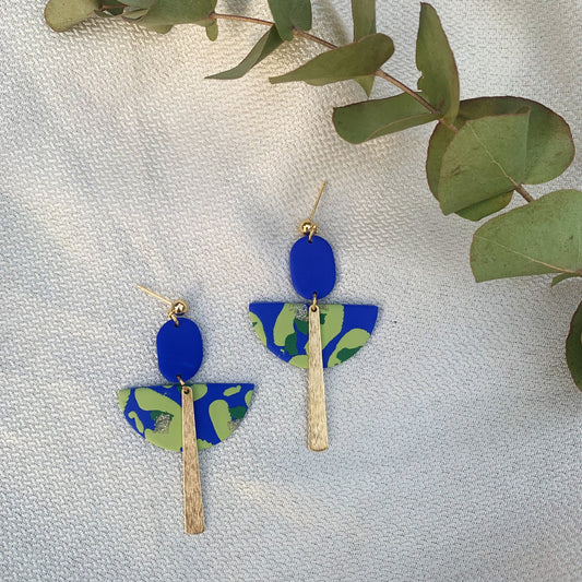 Flame Blue and Green Art Deco Ball Stud Earring