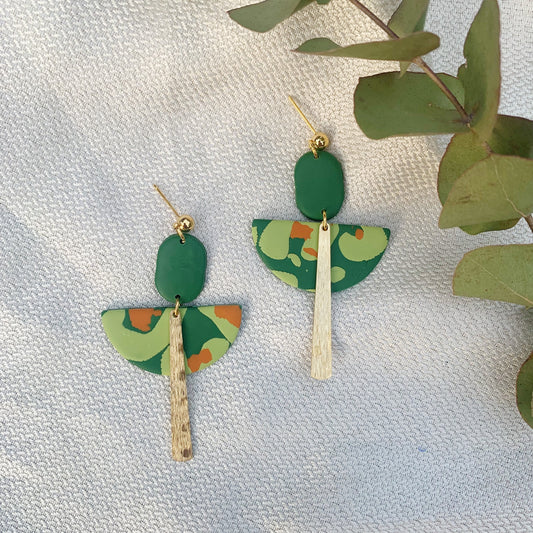 Flame Green and Orange Art Deco Ball Stud Earring