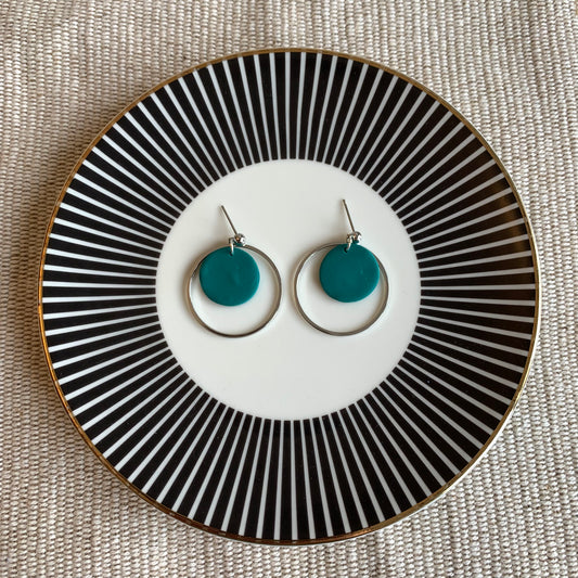 Jessie Bright Teal and Silver Hoop Ball Stud Earring