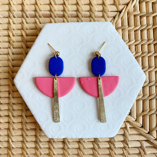 Flame Pink and Blue Art Deco Ball Stud Earring