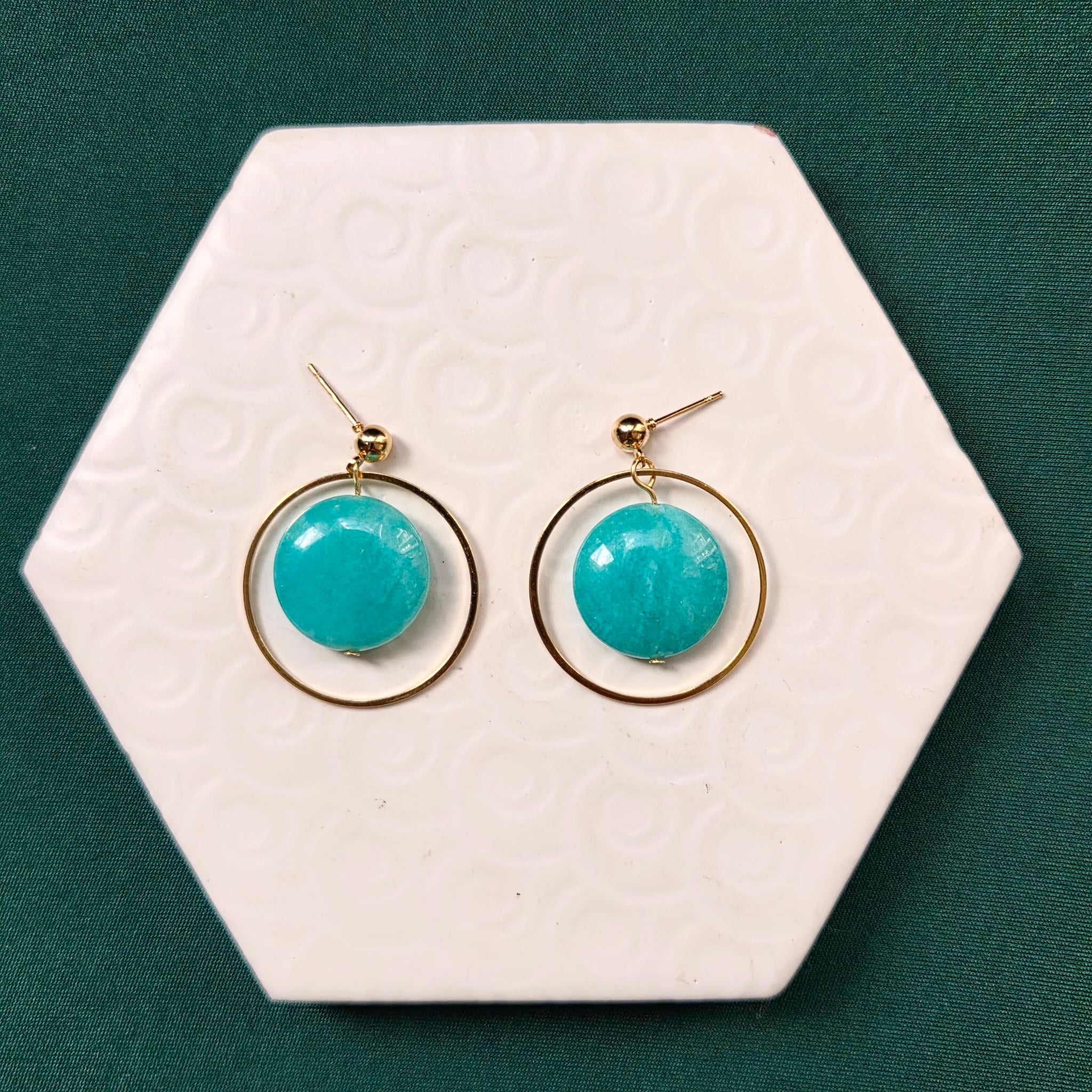 Jessie Aqua Bead With Gold Hoop Ball Stud Earring