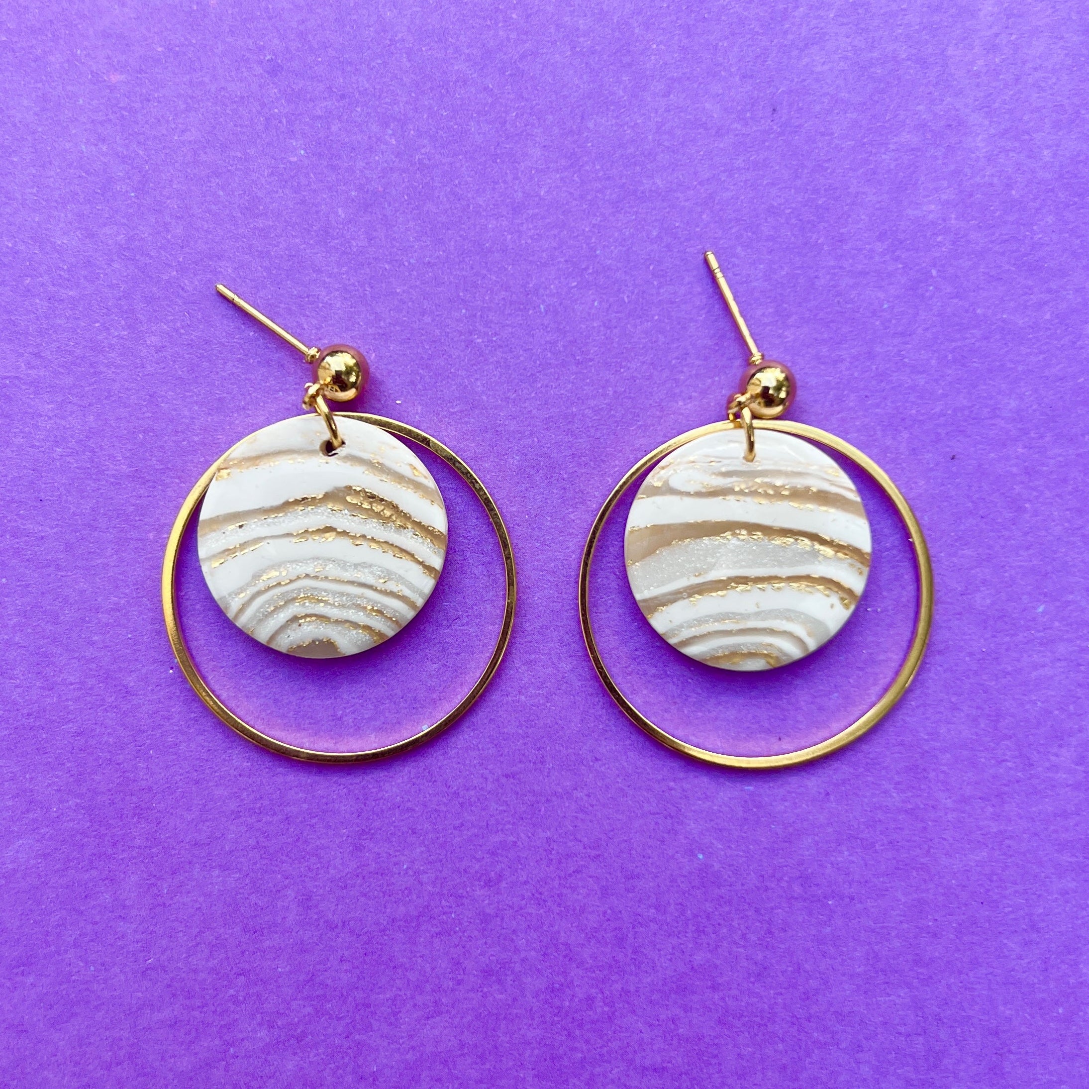 Jessie Gold & White Stone Gold Hoop Ball Stud Earring