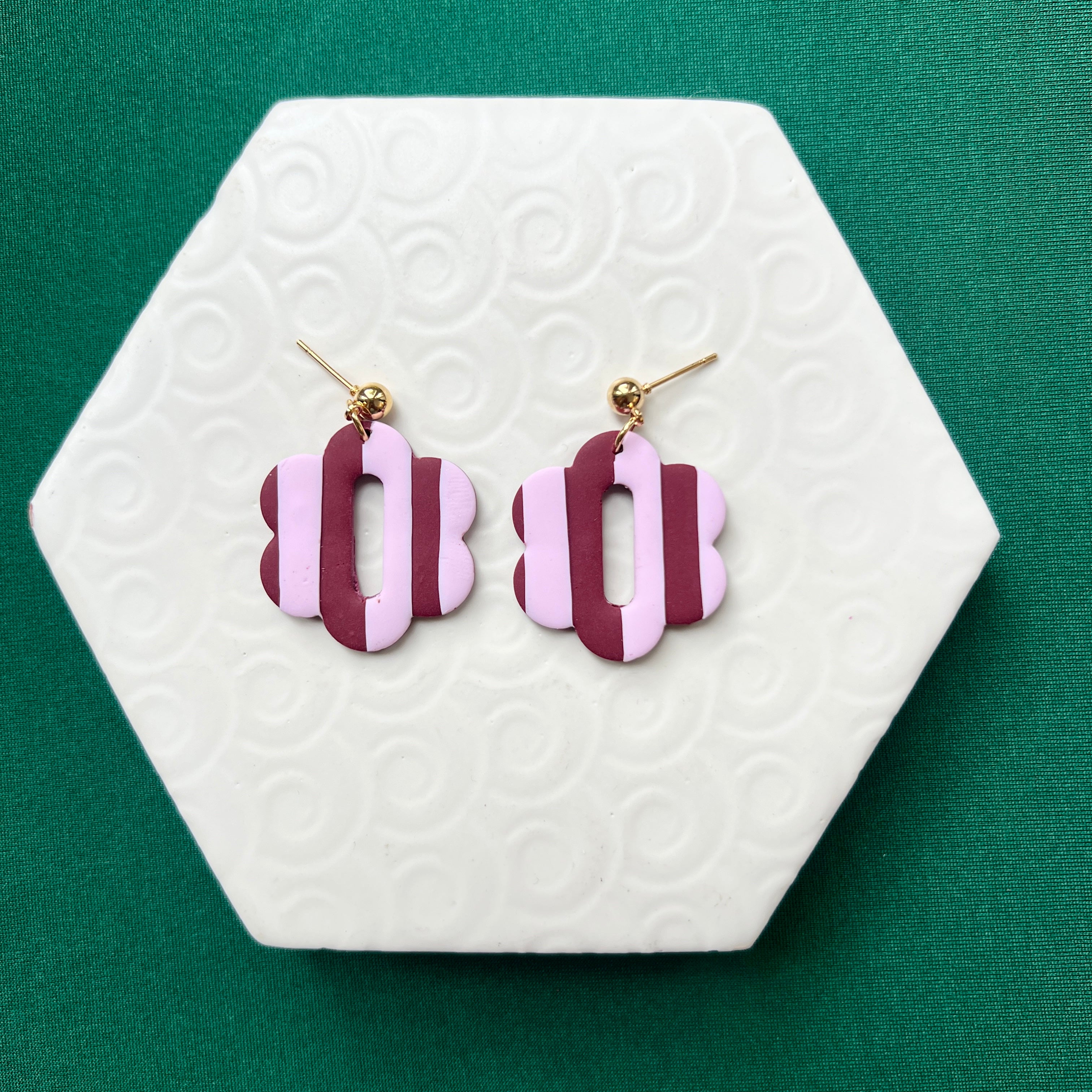 Romy Flower Stripe Burgundy and Pink Ball Stud Earring