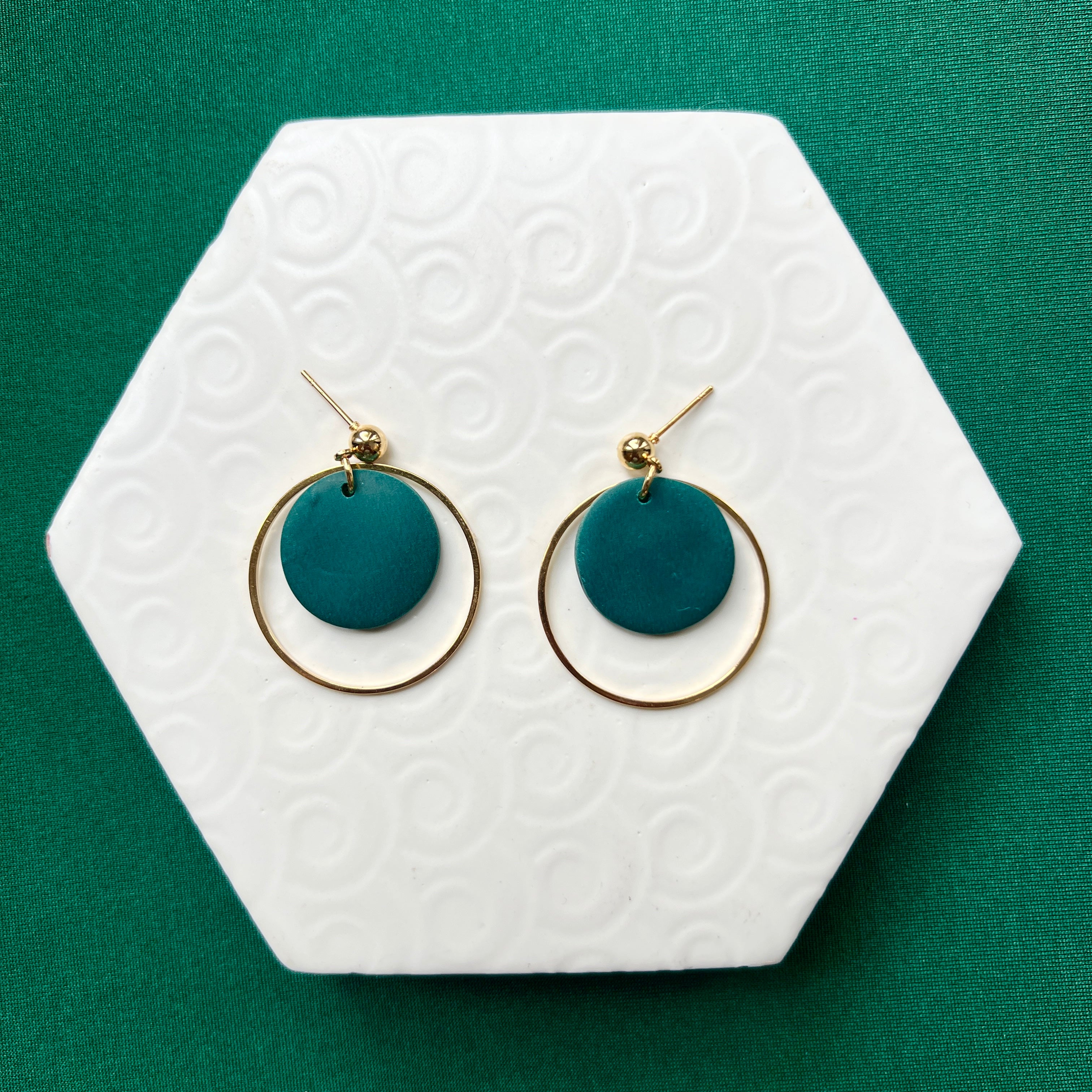 Jessie Teal With Gold Hoop Ball Stud Earring