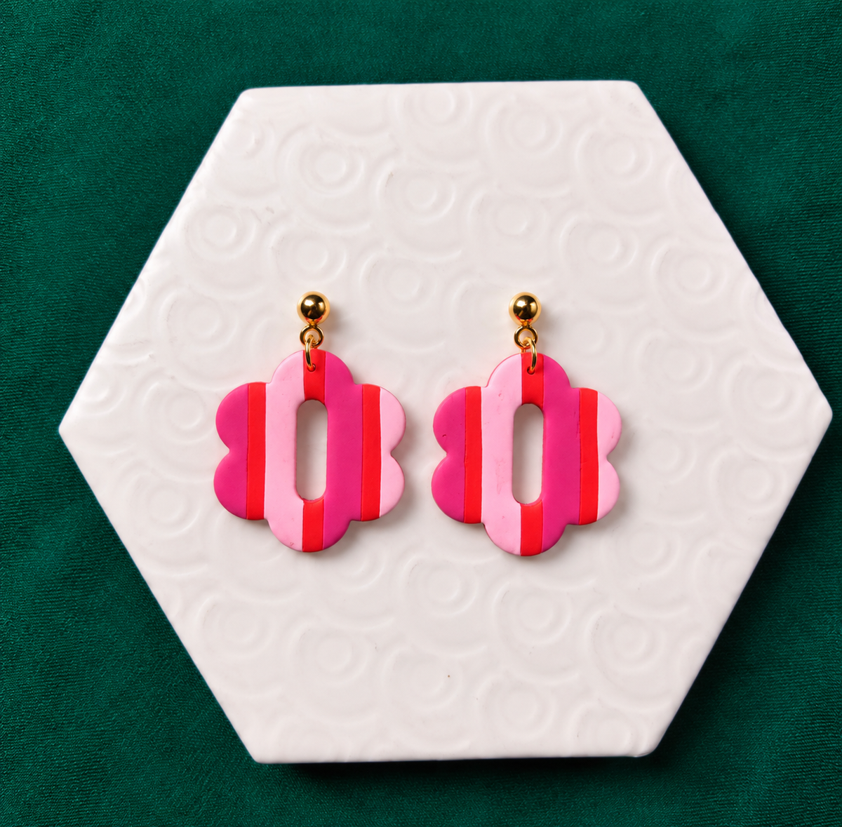 Romy Flower Stripe Red and Pink Ball Stud Earring