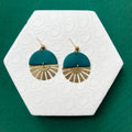 Indie Dark Teal Brass Half Sun Charm Ball Stud Earring