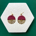 Indie Burgundy Brass Half Sun Charm Ball Stud Earring