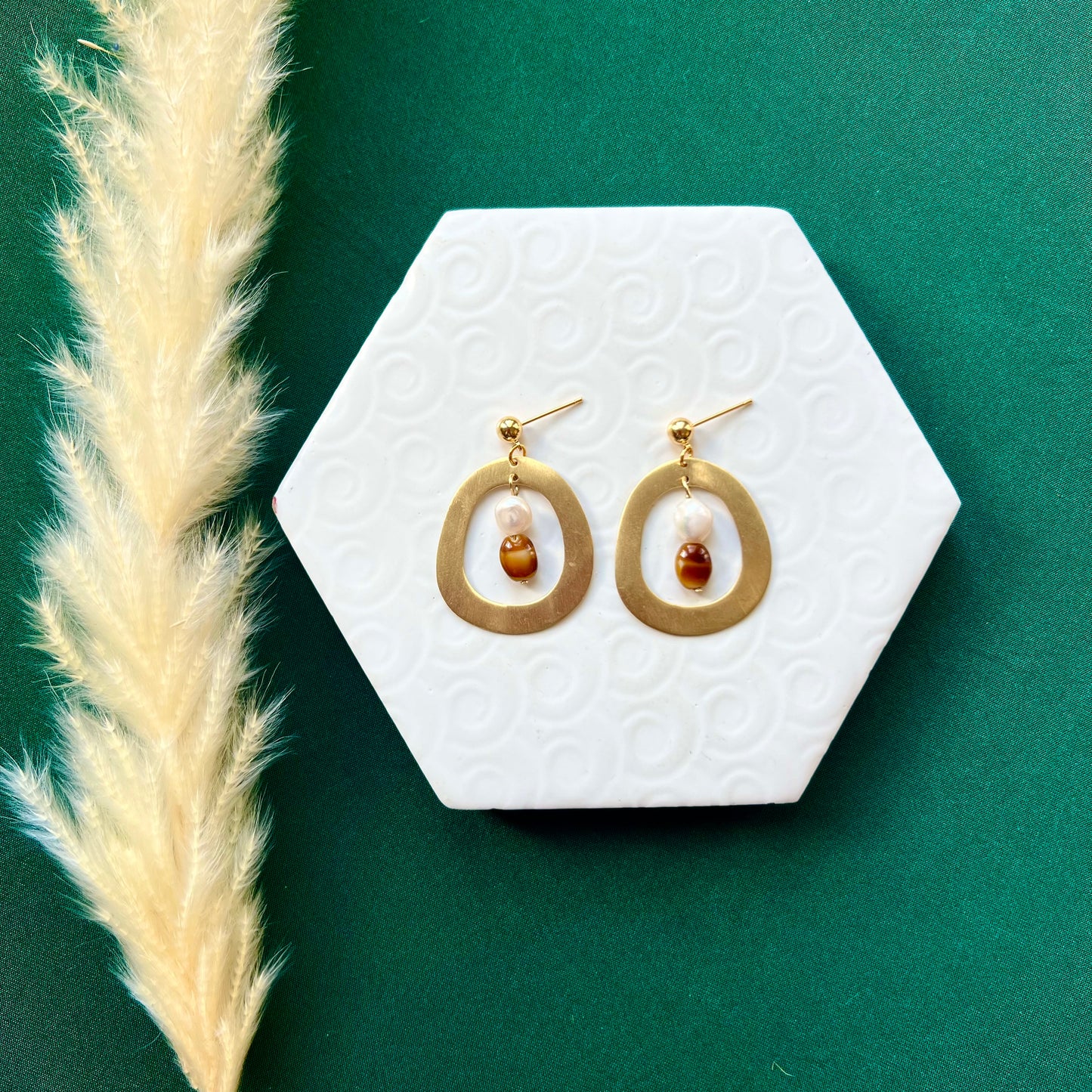 Cleo Pearl with Brass Gold Hoop Earring