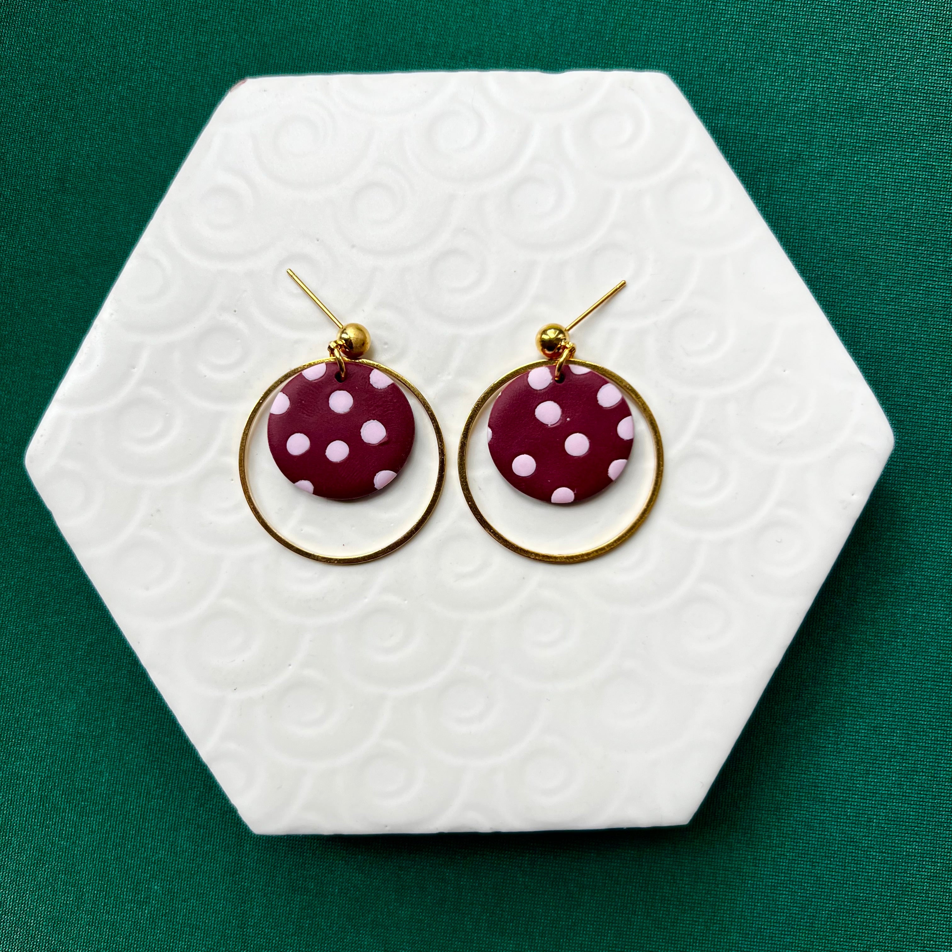 Jessie Burgundy Polka Dot Hoop Drop Earring