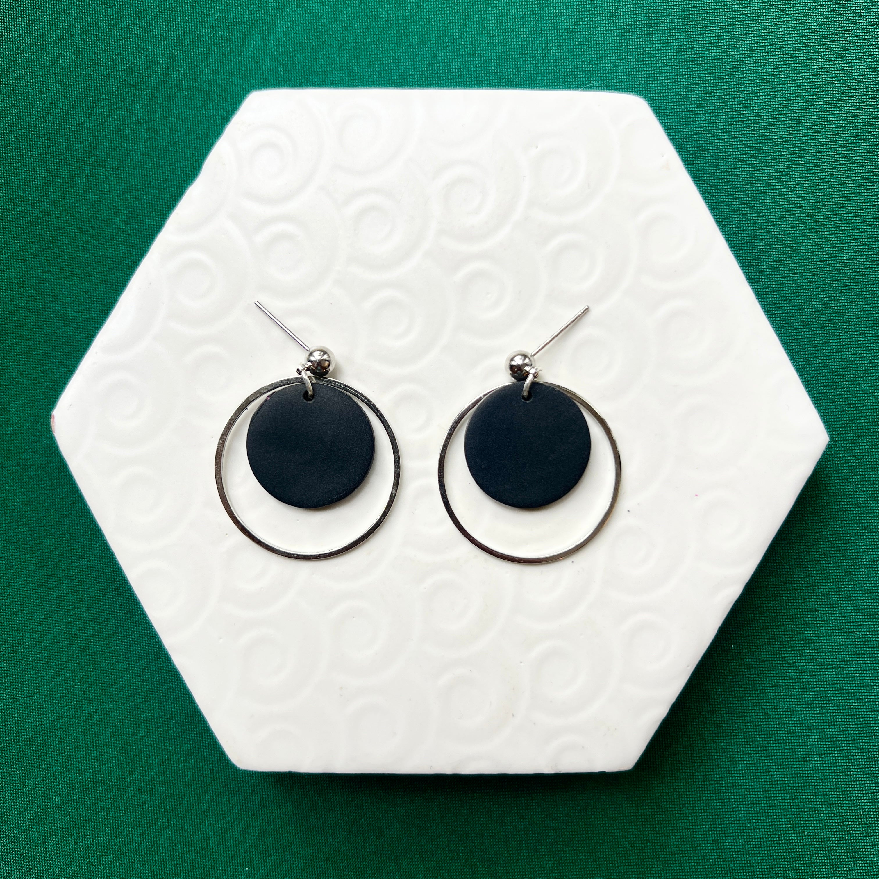 Jessie Black With Silver Hoop Ball Stud Earring