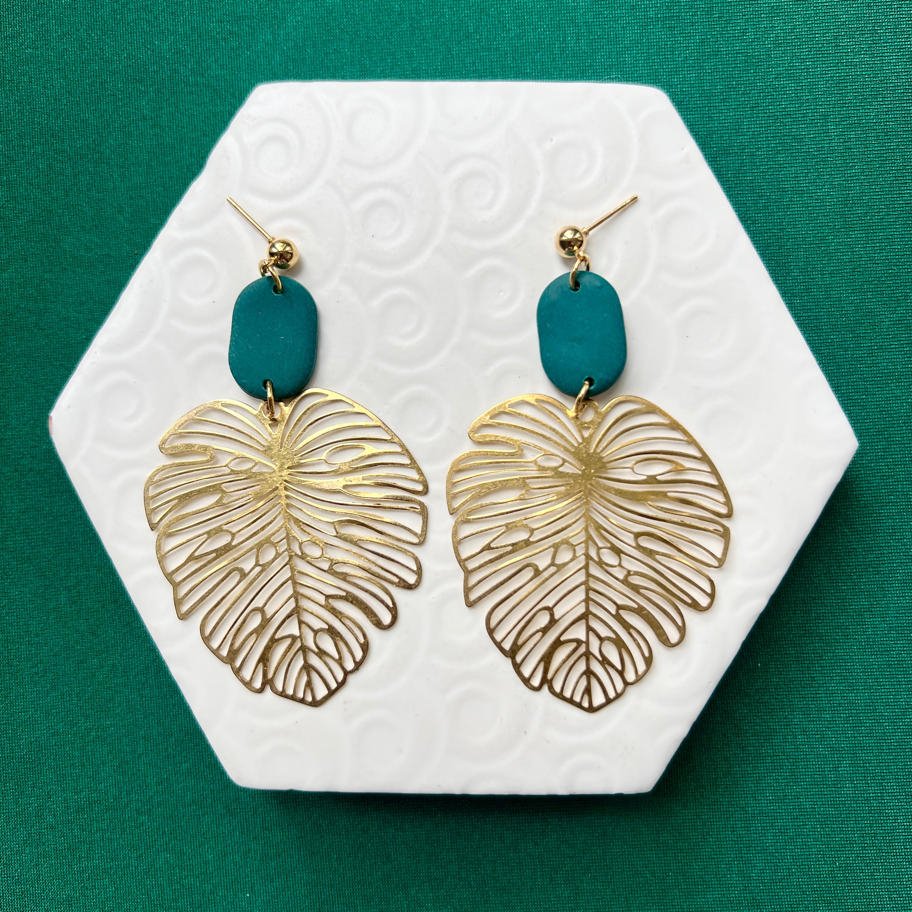 Georgia Teal Large Leaf Ball Stud Earring