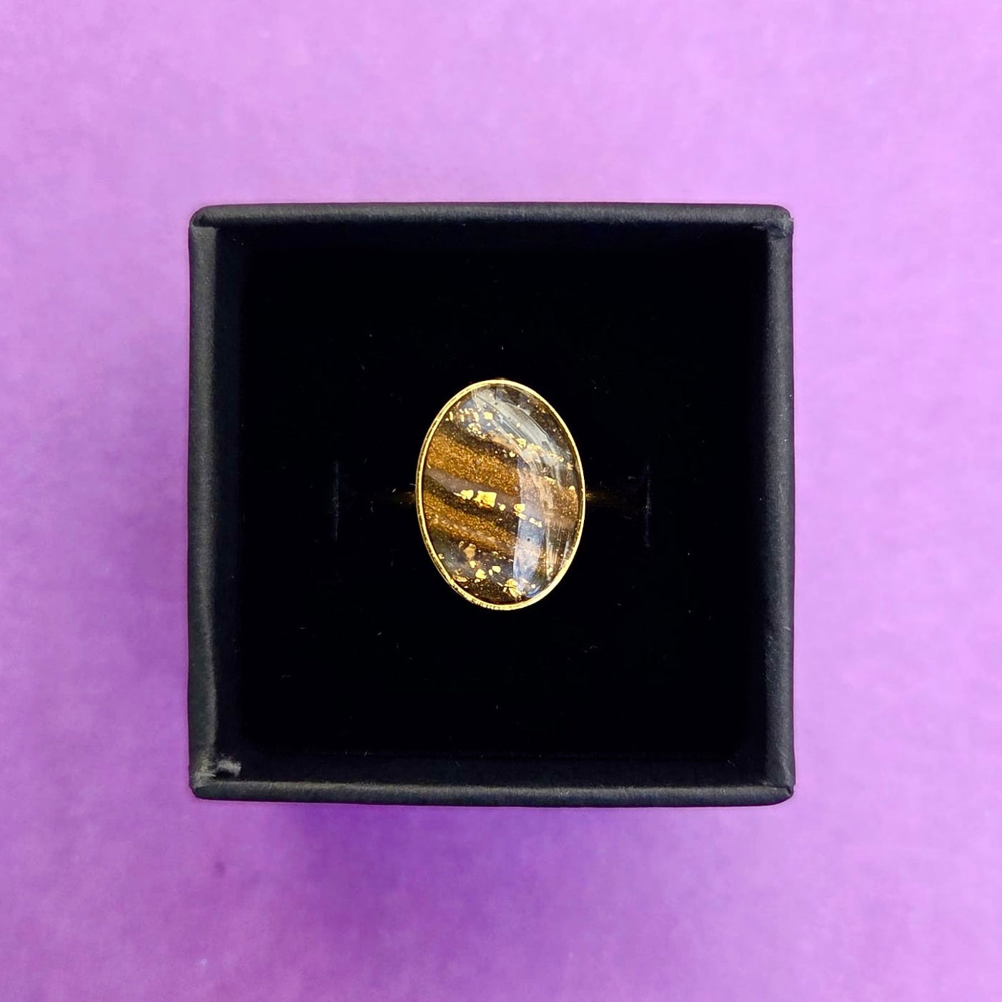 Brown Faux Stone Gold Plated Adjustable Ring