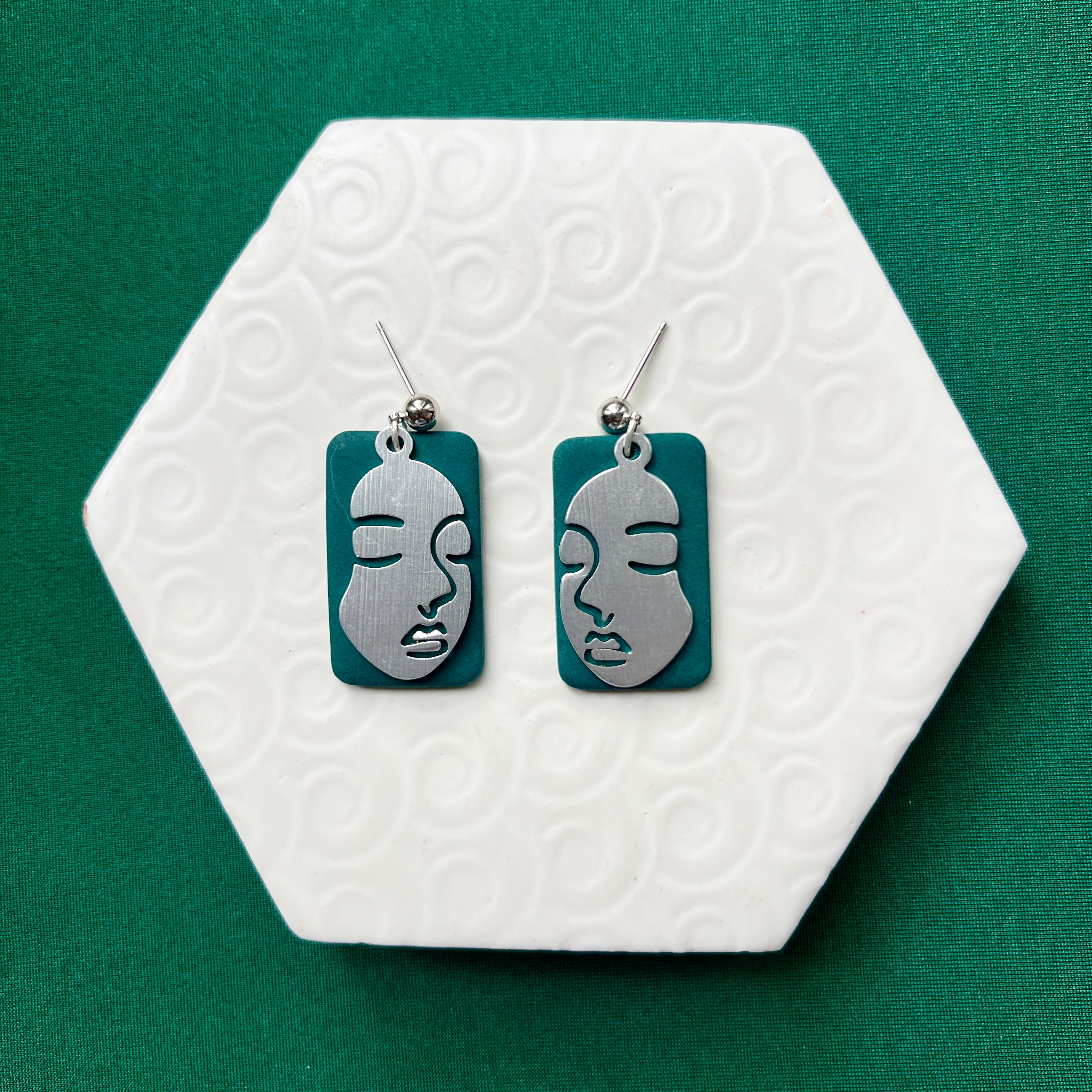Janine Teal Silver Soild Face Charm Ball Stud Earring