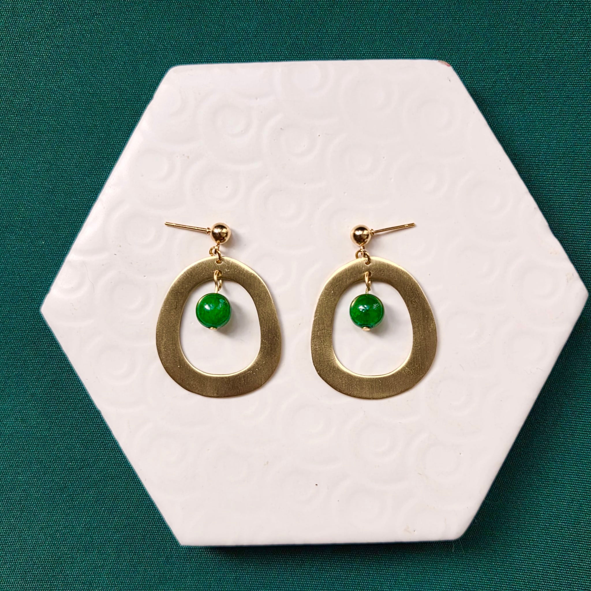 Mia Green Bead Gold Drop Earring