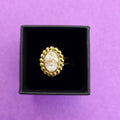 White Faux Stone Detailed Gold Plated Adjustable Ring