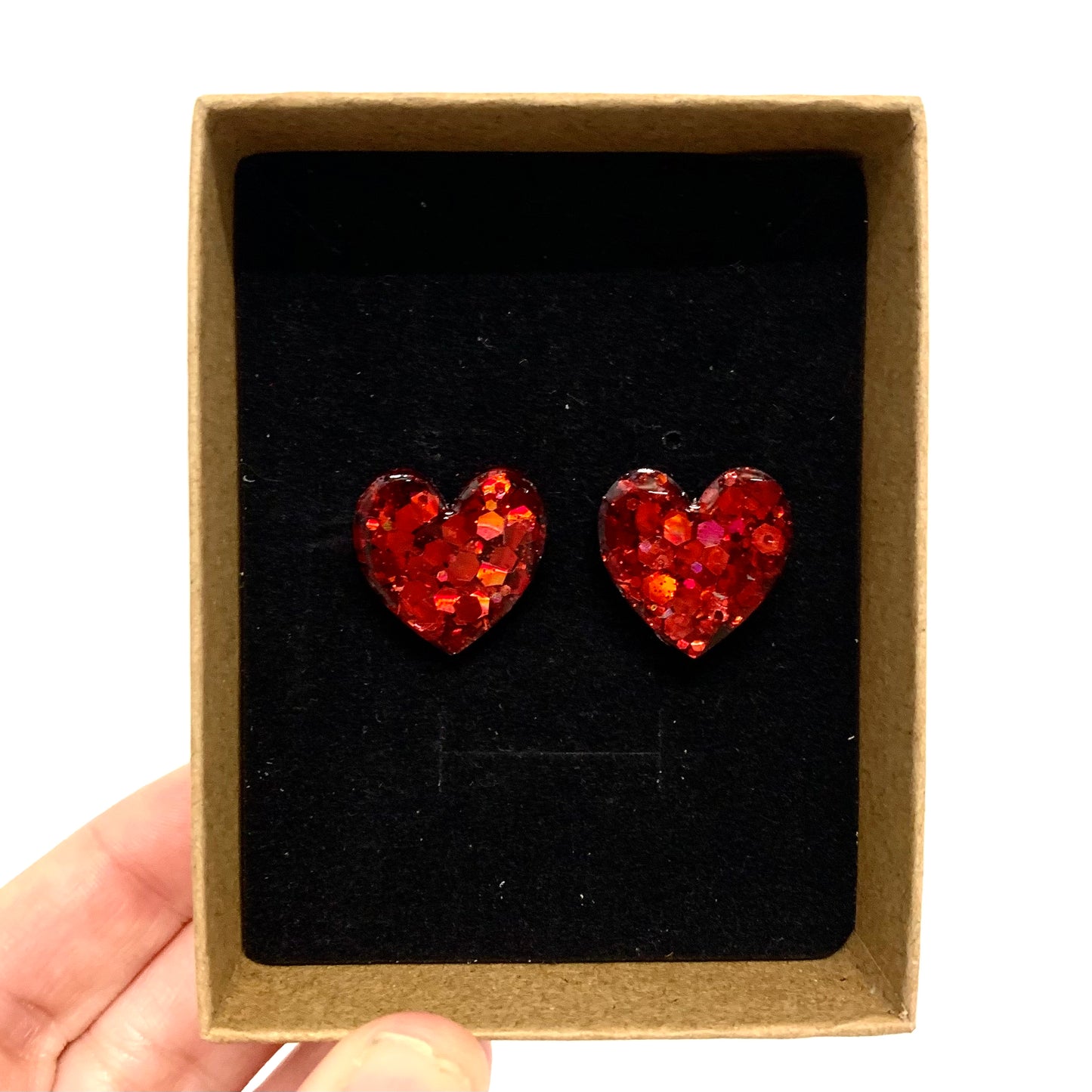 Red Glitter Heart Stud Earring