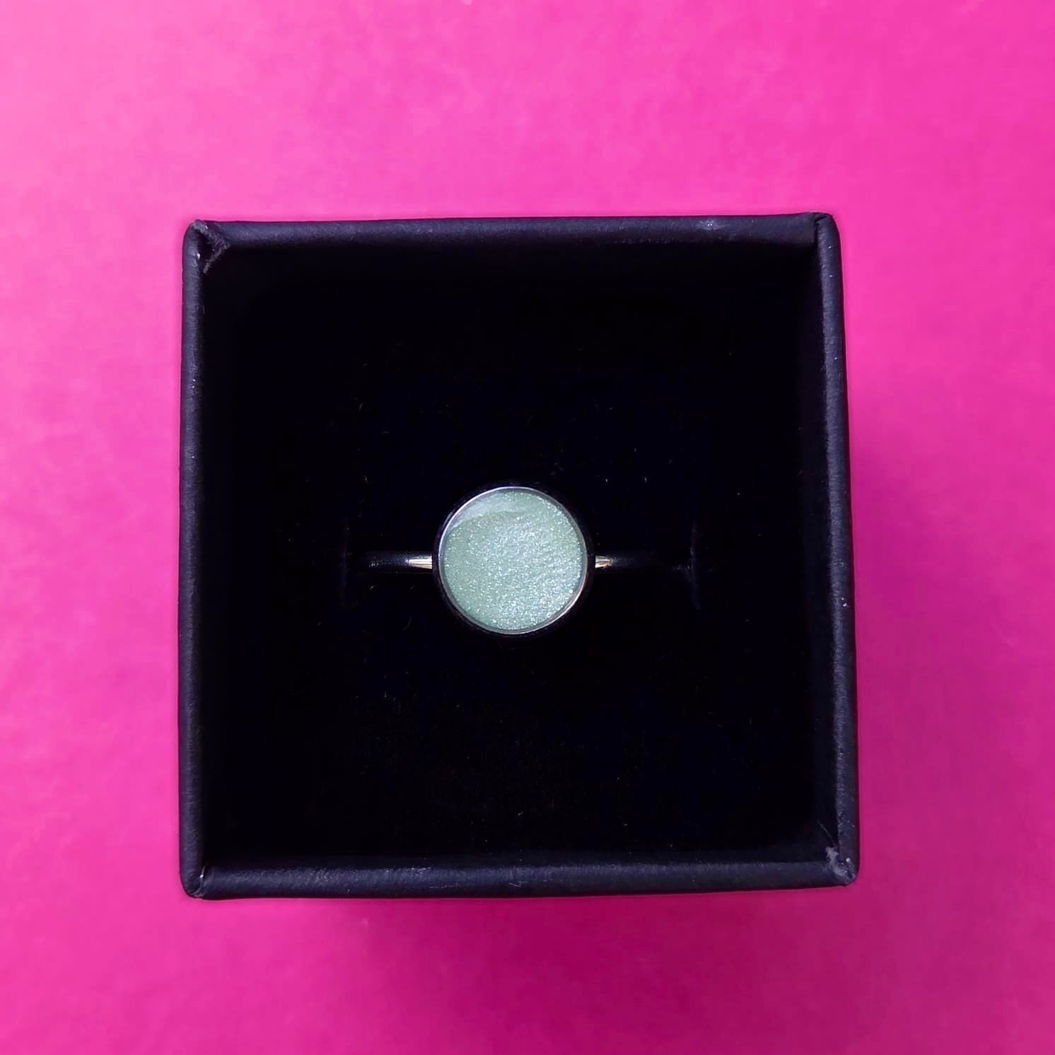 Green Metallic Silver Adjustable Ring